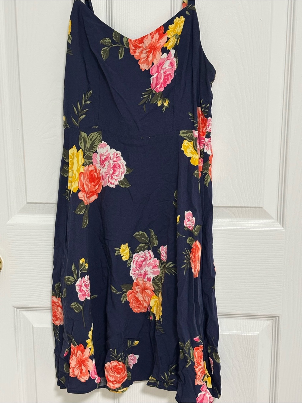 Old Navy Navy Floral Midi Dress with Pink & Yellow Blooms